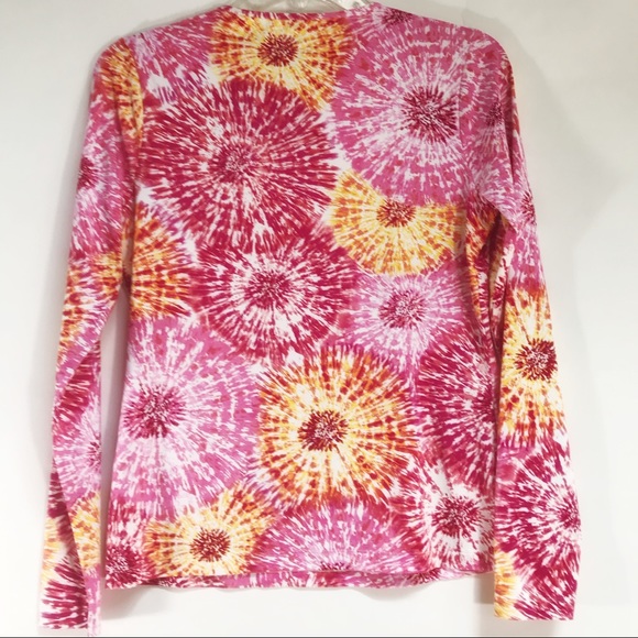 Lands End, Rash Guard, Swim Shirt Pink yellow long sleeve Top Womens size XS - Picture 2 of 4